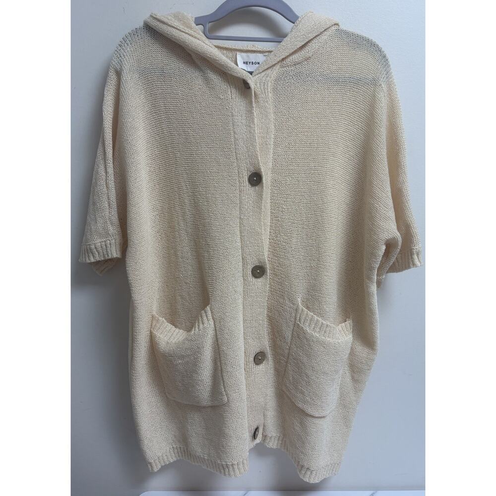 Heyson Women’s Short Sleeve Knit Hoodie Cardigan Sweater Size S Beige